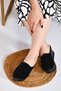 Black Women's Skin Suede Closed Daily Sabo Heeled Slippers with Stones and Buckles