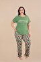 Short Sleeve Print Crew Neck 93% Cotton 7% Lycra Oversize Women's Pajamas Set - 2