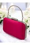Fuchsia Color Satin Silver Case Metal Handle Evening Bag Evening Bag Portfolio