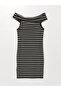Nevavm with a Difference Kayık Yaka Striped Short Sleeve Women Bodycon Dress - 6