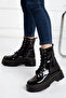 Park Moda Women's Black Patent Leather Shiny Thick Sole Zippered Lace-Up Daily Winter Boots Boots - 2