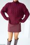 Women's Burgundy Half Fisherman Hair Braided Knitwear Sweater