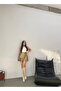 Khaki Full Pleated Belted Lined Shorts Women's Mini Skirt - 6