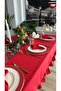 Pearl Velvet Textured Ruffled Tablecloth Red - 3