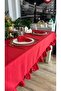 Pearl Velvet Textured Ruffled Tablecloth Red - 5