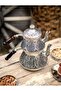 إبريق شاي نحاسي مطرز بشكل ثقيل بلون فضي (مطلي بالقصدير) - 2