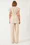 Women's Cream Belted Palazzo Trousers Linen Ayrobin Bottom-Top Set 60323 60271039 - 6