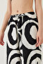 Women's Black and White Waist-Tie Patterned Viscose Trousers 60261358 - 6