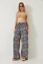 Women's Blue Waist-Tie Patterned Viscose Trousers 60261353 - 5