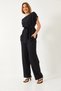 Women's Black Belted Palazzo Trousers Linen Ayrobin Bottom-Top Set 60323 60271039 - 3