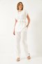 Women's White Belted Palazzo Trousers Linen Ayrobin Bottom-Top Set 60323 60271039 - 4