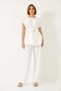 Women's White Belted Palazzo Trousers Linen Ayrobin Bottom-Top Set 60323 60271039 - 2