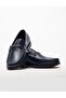 Genuine leather navy blue buckle detailed men's daily shoes - 4