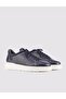 Genuine Leather White Sole Lace-up Men's Navy Blue Athletic Shoes