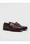 Genuine Leather Brown Men's Casual Shoes with Metal Buckle Detail - 2
