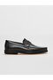 Genuine Leather Men's Classic Shoes with Black Belt Detail