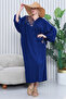 Women's Navy Blue Sequined Plus Size Buttoned Viscose Shirt Dress A2038 - 7