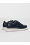 Genuine Leather Navy Blue Lace-Up Men's Sports Shoes - 3