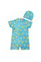 Children's Short Sleeve Sensitive Skin Sun Protection Cute Turtle Theme Swimsuit Bonnet Suit