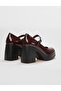 Genuine Leather Claret Red Patent Leather Women's Thick Heeled Shoes - 3