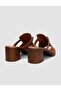 Tan Women's Thick Heeled 100% Genuine Leather Slippers - 3