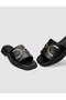 100% Genuine Leather Black Buckle Detailed Women's Slippers - 4
