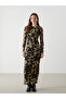 Brown Crew Neck Leopard Print Dress
