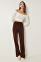 Spanish Style Stretchy Knit Trousers Brown Lus0072