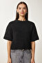 Short Sleeve Soft Textured Knitwear Sweater Black Lns0013 - 5