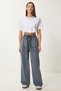 Wide Leg Denim Palazzo Trousers with Faded Effect Anthracite Lmx0071 - 3