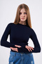 Women's Navy Blue Cream Crew Neck 2-Piece Finger Detailed Bodysuit - 2