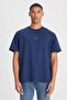 Loose Fit Relaxed Fit 100% Cotton Crew Neck Navy Blue T-Shirt