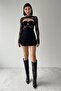 Women's Lining Lace Fabric Low-Cut Design Black Mini Dress 331