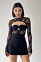 Women's Lining Lace Fabric Low-Cut Design Black Mini Dress 331 - 2