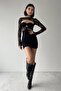 Women's Lining Lace Fabric Low-Cut Design Black Mini Dress 331 - 4