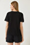 Women's Black T-Shirt with Stone Embroidery on the Sleeves 60602002 - 7