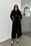 Oversize Coat with Embroidery Detail on the Sleeves Black 3085 - 4