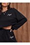 Plus Size Women's Angel Print Detailed 3 Thread Crew Neck Bottom-Top Tracksuit Set - 4