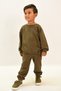 Kids Unprinted Crew Neck Khaki Children's Black Pocket Bottom Top Set - 2