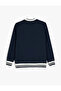 Crew Neck Cotton Blended Stripe Detailed Slogan Printed Sweatshirt - 4