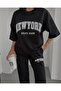 Plus Size Athletic Season New York Printed Oversize Bottom-top T-shirt Tracksuit Set - 5
