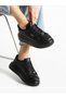 Osim Black Genuine Leather Lace-Up Women's Sneakers