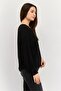 Women V-Neck Long Sleeves Plain Blouse, Black - 2