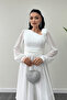 Chiffon Fabric Rose Detail Midi Length Dress - WHITE - 4