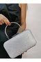 Women's Evening Big Stone Look Silver Shiny Chain Wedding Night Party Bag - 2