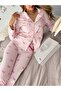 Women's Buttoned Long Sleeve Pajamas Set Pink Ribbon