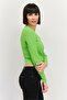 Women Crew Neck Long Sleeve Cut Out Top, Green - 2
