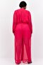 Women Plus Size Textured Long Sleeve Jumpsuit, Pink - 3