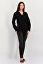 Women V-Neck Long Sleeves Plain Blouse, Black - 3
