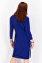 Women Boat Neck Long Sleeve Plain Midi Dress, Blue - 2